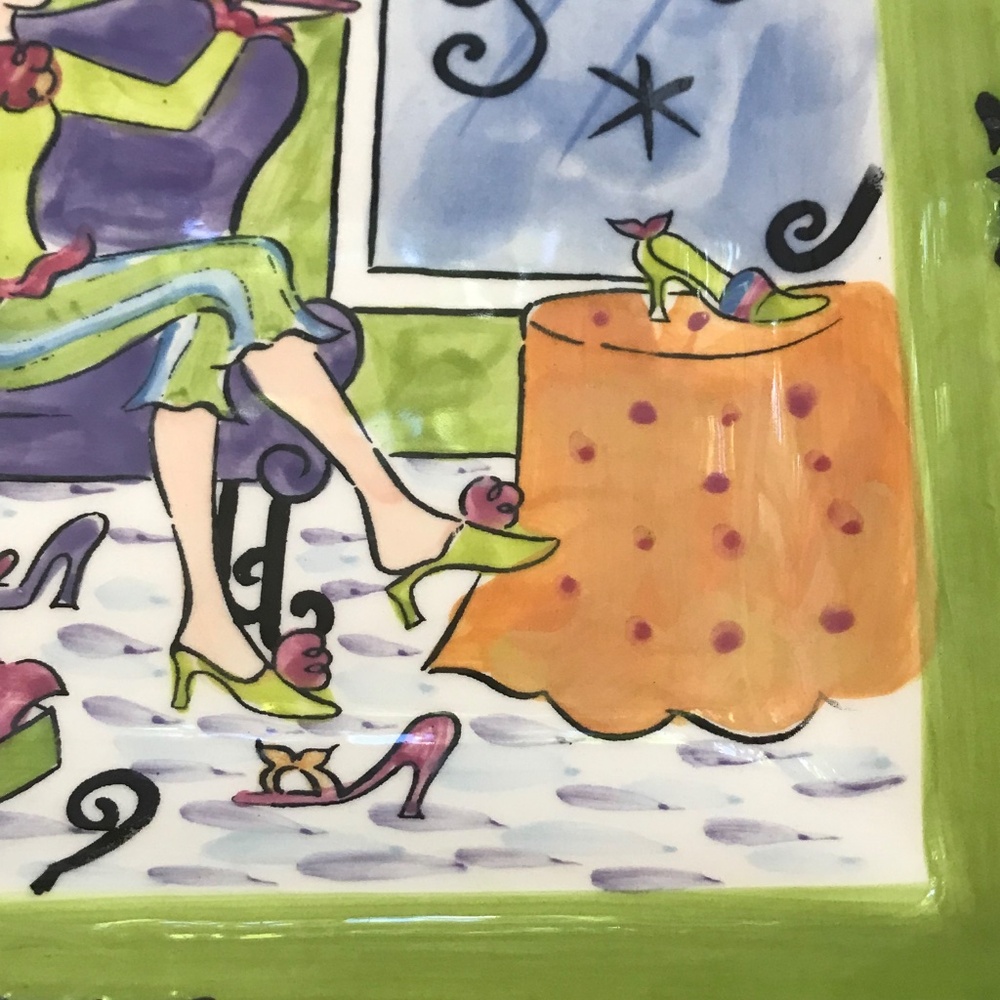 Whimsical “Shoe Girl” Ceramic Plate Jennifer Brinley Certified International - Picture 5 of 14